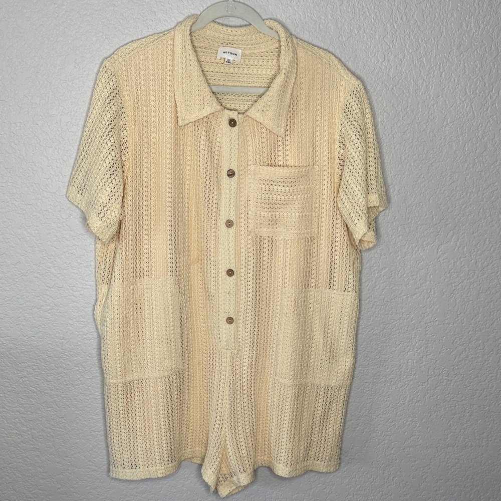 Heyson Ready For The Day Crochet Romper 1XL cream beige boho cottagecore coastal - Picture 2 of 8
